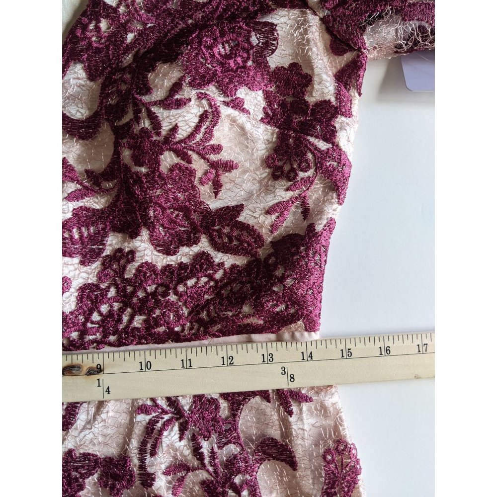 JS Collection Floral Embroidered Lace Gown 6 Wine Red/Rose - Picture 11 of 11
